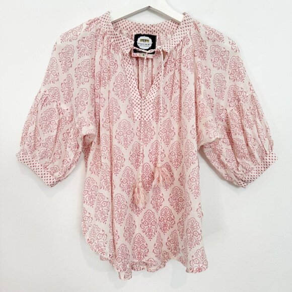 Alamwar V-Neck Puff Sleeve Popover Boho Peasant Blouse Lightweight Top Small - Picture 10 of 11